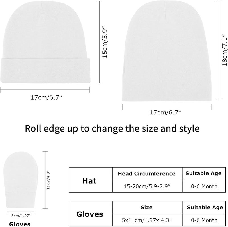 DRESHOW BQUBO Baby Hats and Mittens Infant Cotton Beanie Gloves No Scratch Set Newborn Hospital Hat for Boys Girls - Image 3